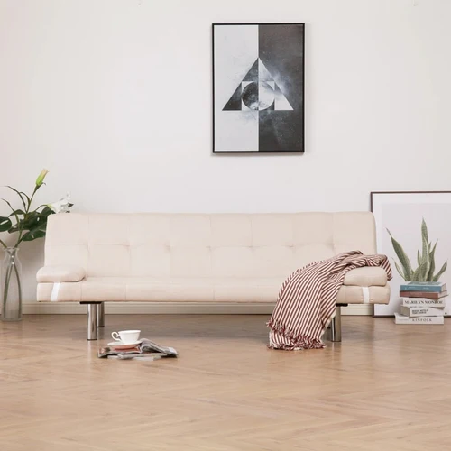 Sofa Bed with Two Pillows Gray Faux Leather - Image 10