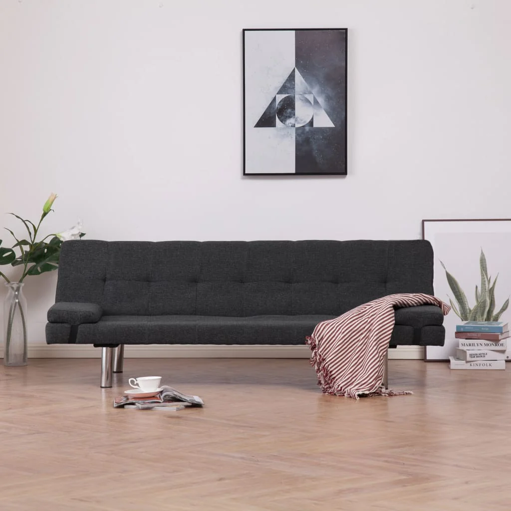 Sofa Bed with Two Pillows Gray Faux Leather - Image 3