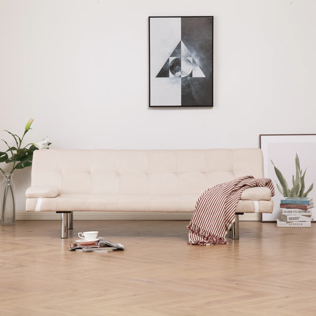 Sofa Bed with Two Pillows Gray Faux Leather - Image 4