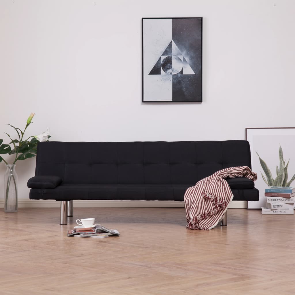 Sofa Bed with Two Pillows Gray Faux Leather - Image 5