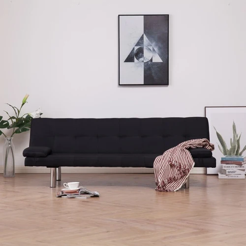 Sofa Bed with Two Pillows Gray Faux Leather - Image 6