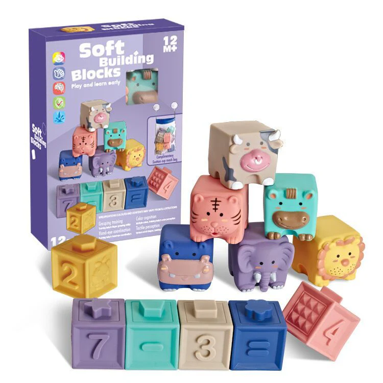 Soft Plastic Building Blocks For Infants And Young Children Early Education Digital Cognitive Animal Relief Matching Toys - Image 3