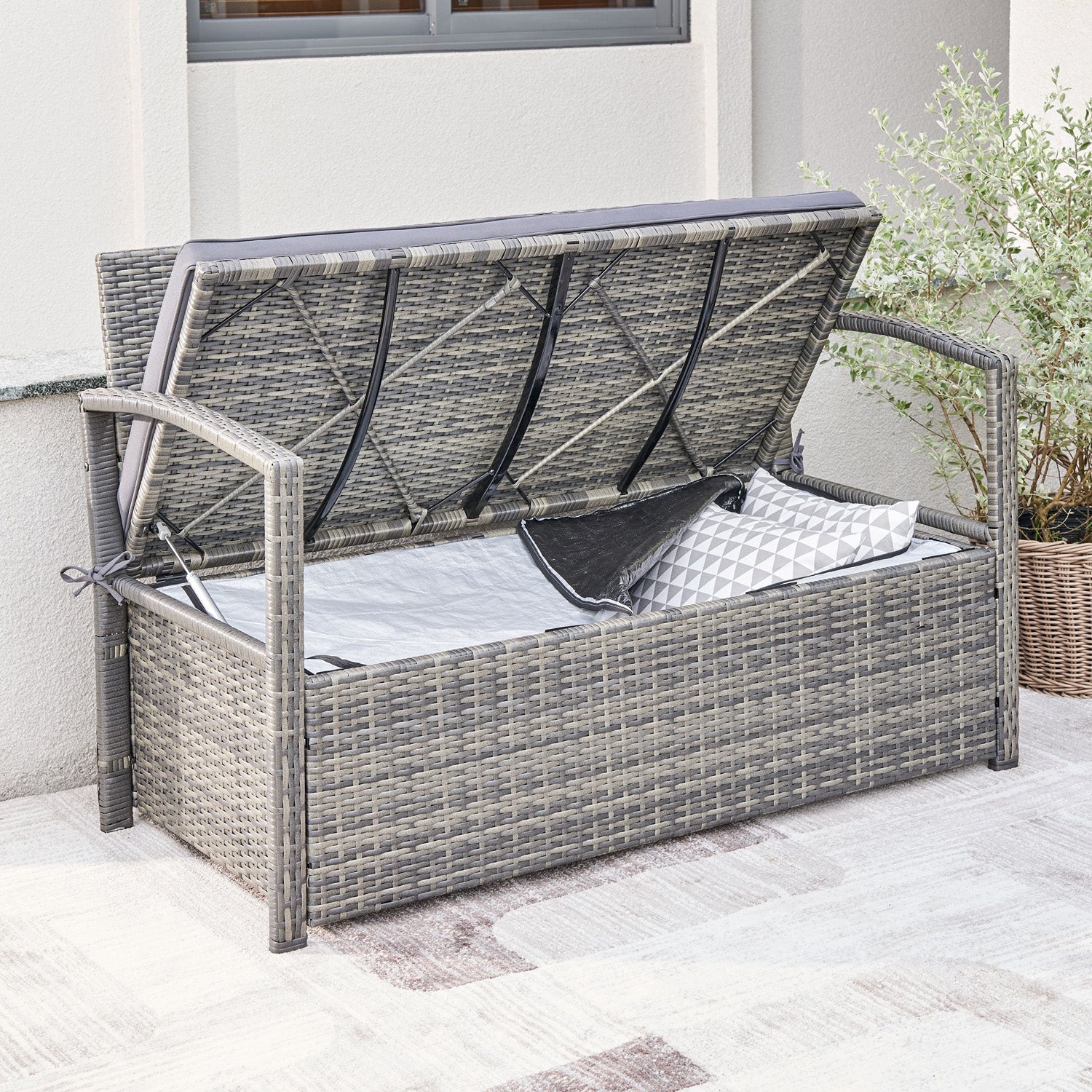 Vifah Gabrielle All-weather Resin Wicker Lounge Patio Sofa Storage - Image 3