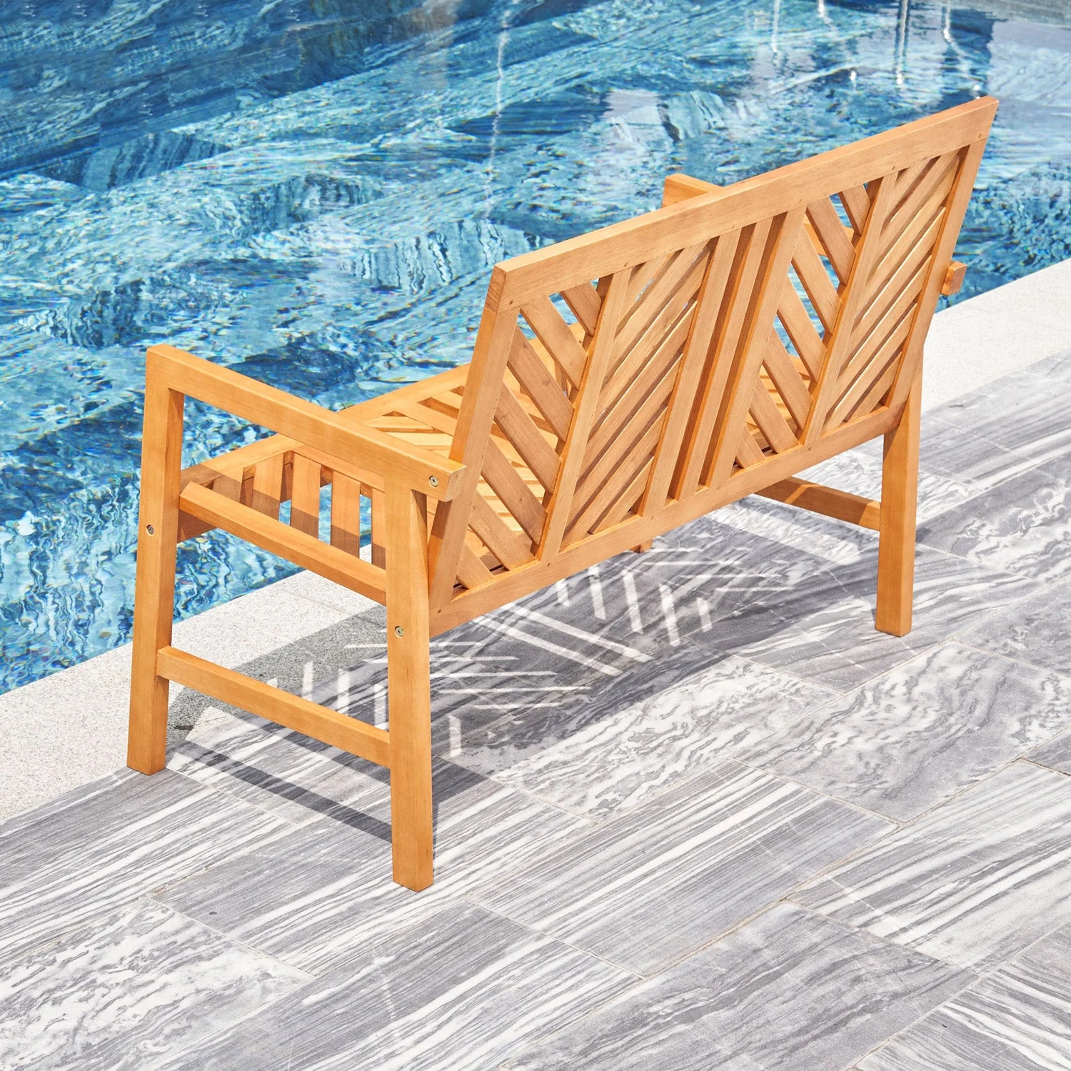 Vifah Olina Honey Two Seater Fish Bone Eucalyptus Wooden Garden Bench - Image 4